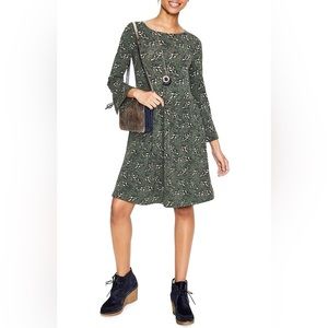 Boden Josie Dress‎ Green Floral Knee Length 3/4 Sleeve